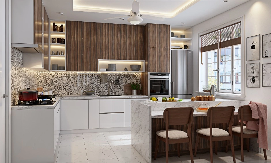 An L Shaped Kitchen With Wooden Laminate-1