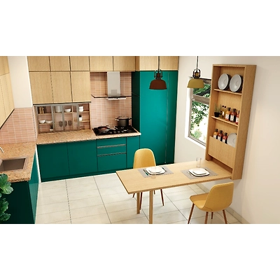 An L Shaped Kitchen Design With Foldable Dining Table-3