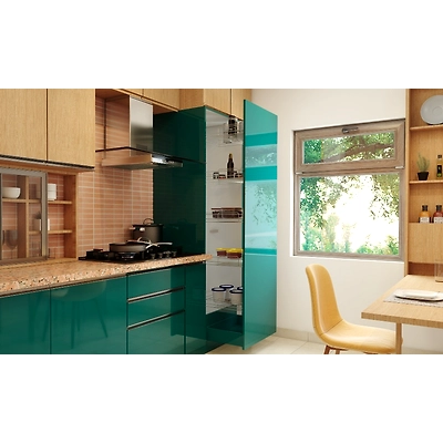 An L Shaped Kitchen Design With Foldable Dining Table-5