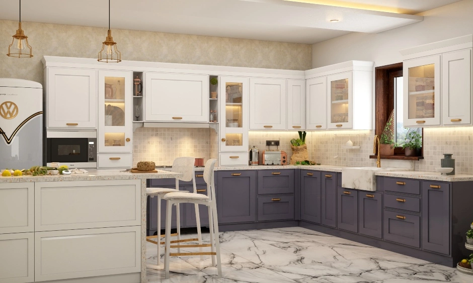 An Island Kitchen Design In Grey And White-DC326