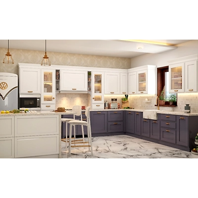 An Island Kitchen Design In Grey And White-1