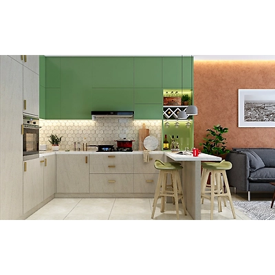 An Open Kitchen Design With A Wine Rack Unit-1