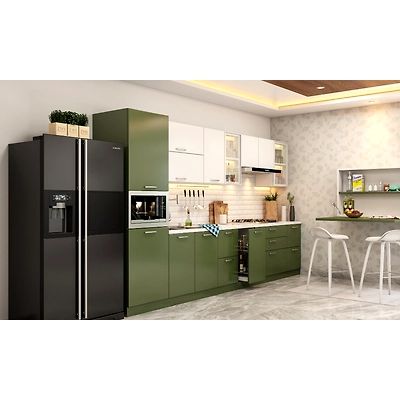 A Straight Kitchen Design With A Foldable Breakfast Countertop-1