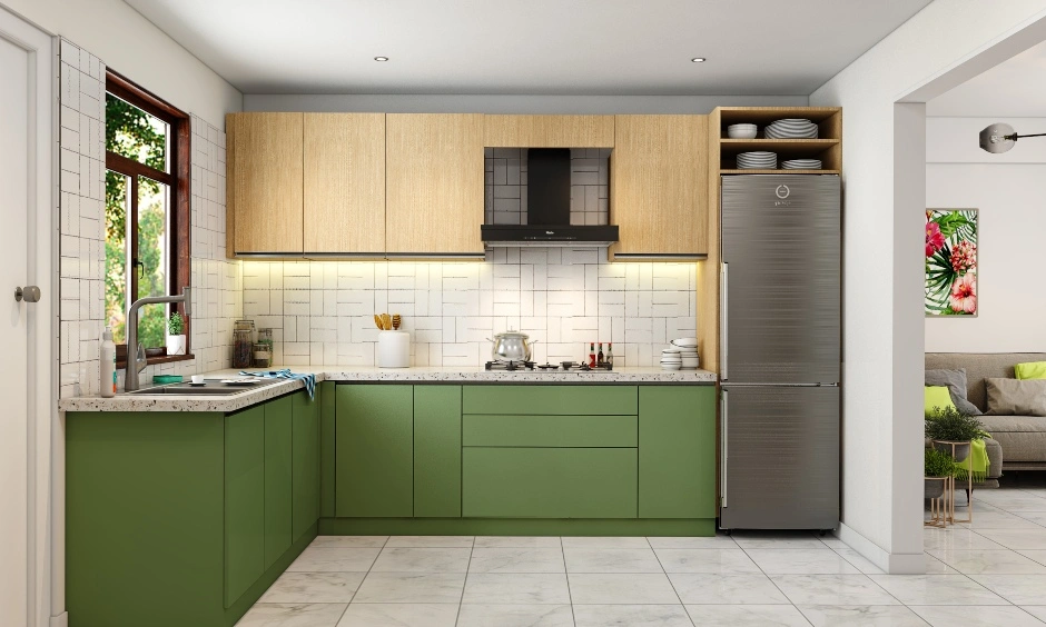 A Modern L Shaped Kitchen Design In Dual Tone-DC339