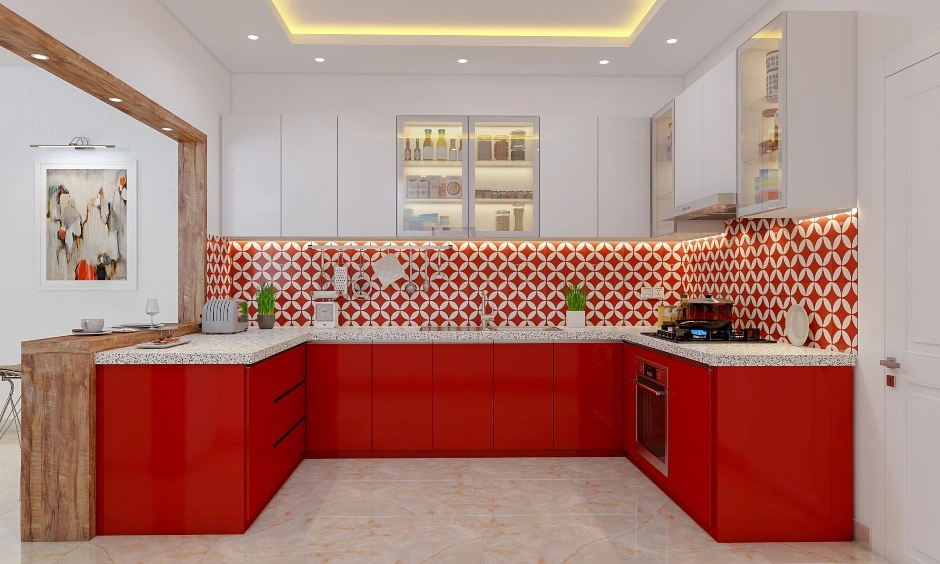 A Vibrant, Bold Kitchen Design In Red And White-DC340