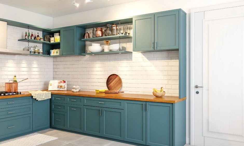 A U-Shaped Modern Kitchen With A Wooden Countertop-4