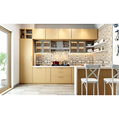 A Sleek Modular Kitchen With A Breakfast Countertop-2