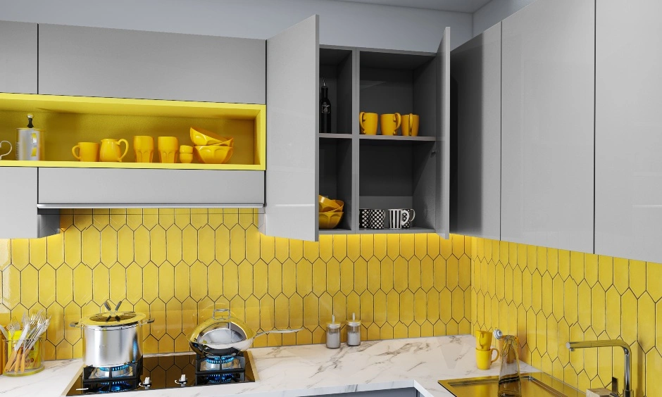 An L Shaped Modular Kitchen With A Breakfast Counter-2