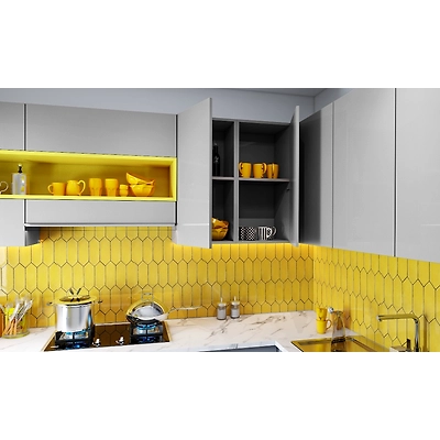 An L Shaped Modular Kitchen With A Breakfast Counter-2