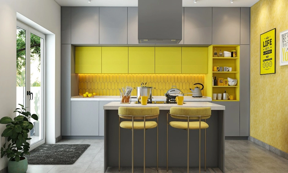 A Modular Island Kitchen Design With An Accent Wall-1