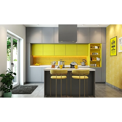 A Modular Island Kitchen Design With An Accent Wall-1