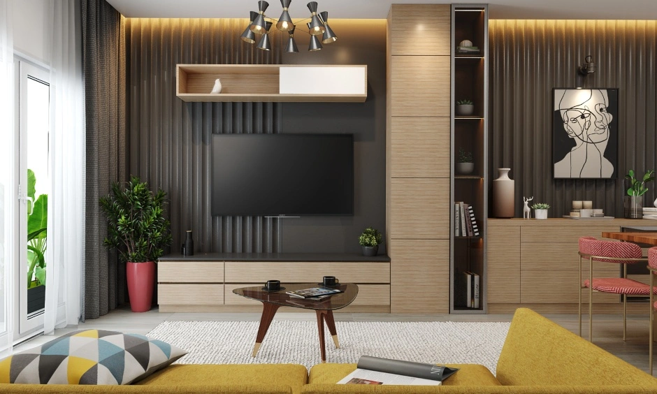 A Living Room Design With A TV Unit Designed With Open And Closed Storage-1