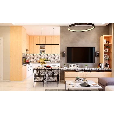 A Modern Living Room With TV Unit With And Attached Dining Table-3