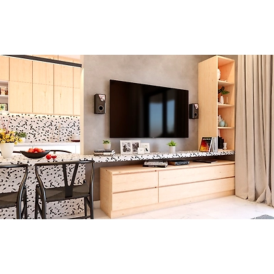 A Modern Living Room With TV Unit With And Attached Dining Table-4