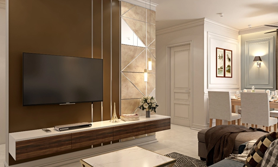 A Luxurious Living Room With A Sleek TV Unit-2