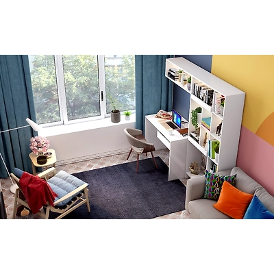A Stylish Living Room Cum Study Designed In Vibrant Colour Palette-2