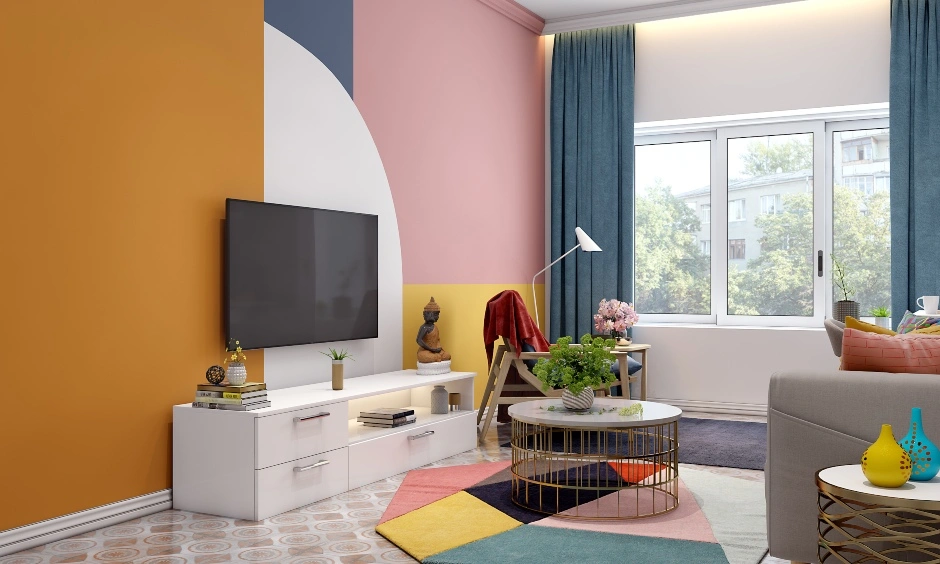 A Stylish Living Room Cum Study Designed In Vibrant Colour Palette-4