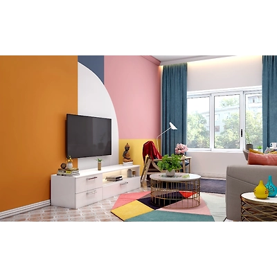 A Stylish Living Room Cum Study Designed In Vibrant Colour Palette-4