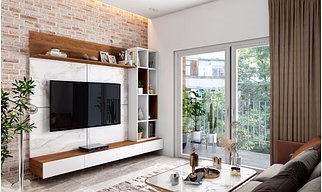 A Living Room With A Brick Cladding Accent Wall
