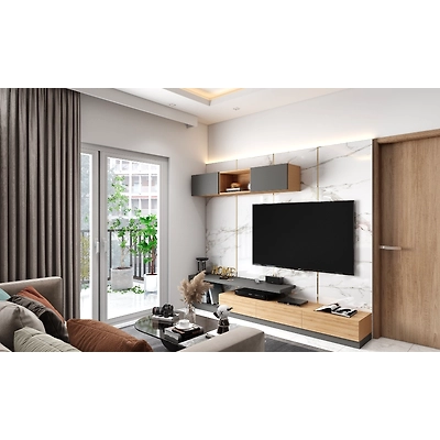 A Cosy Living Room With A Marble Panel TV Unit-1