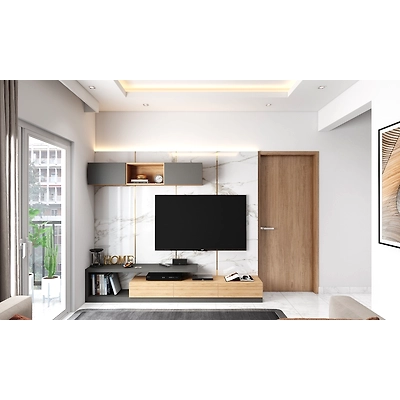 A Cosy Living Room With A Marble Panel TV Unit-2