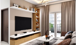 A Small And Compact Living Room With Warm Muted Tones