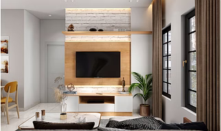 A Living Room With A Compact TV Unit