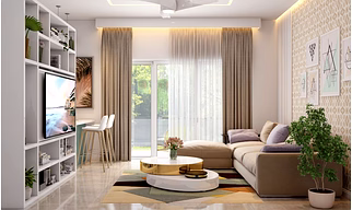 A Stylish Living Room With Swivel TV Unit