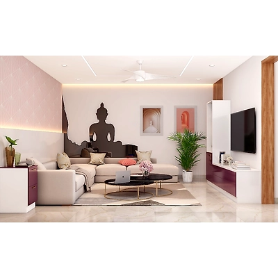 A Modern Living Room With a TV Unit With An Attached Display Shelf-2