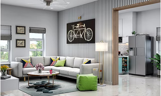 A Grey Living Room With A TV Unit