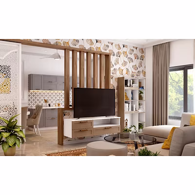 A Stylish Living Room Designed With A Dark Wainscoting Wall-2