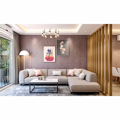 A Plush Living Room With A Wooden Partition-2