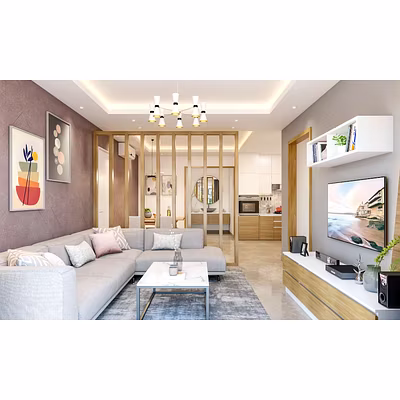 A Plush Living Room With A Wooden Partition-5