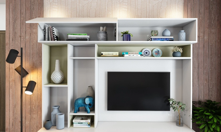 A Living Room With A Multipurpose White Laminate TV Unit-2