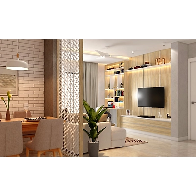 An Elegant Living Room In A Neutral Colour Scheme With A Partition-2