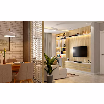 An Elegant Living Room In A Neutral Colour Scheme With A Partition-3