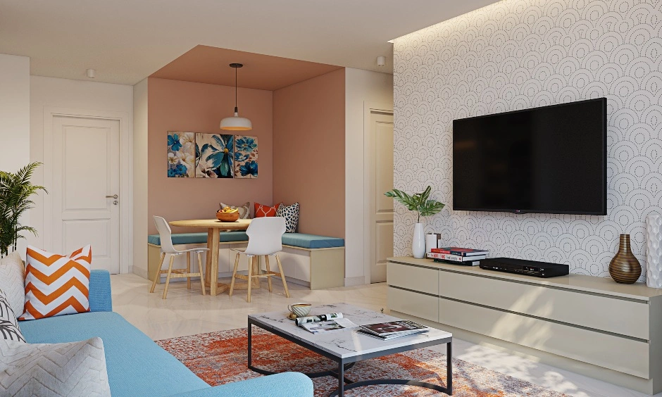 A Pastel Coloured Living Area With A TV Unit-DC397