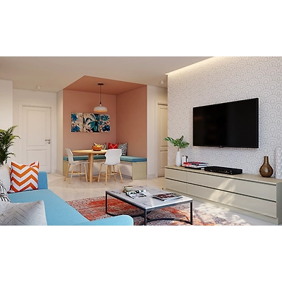 A Pastel Coloured Living Area With A TV Unit-DC397