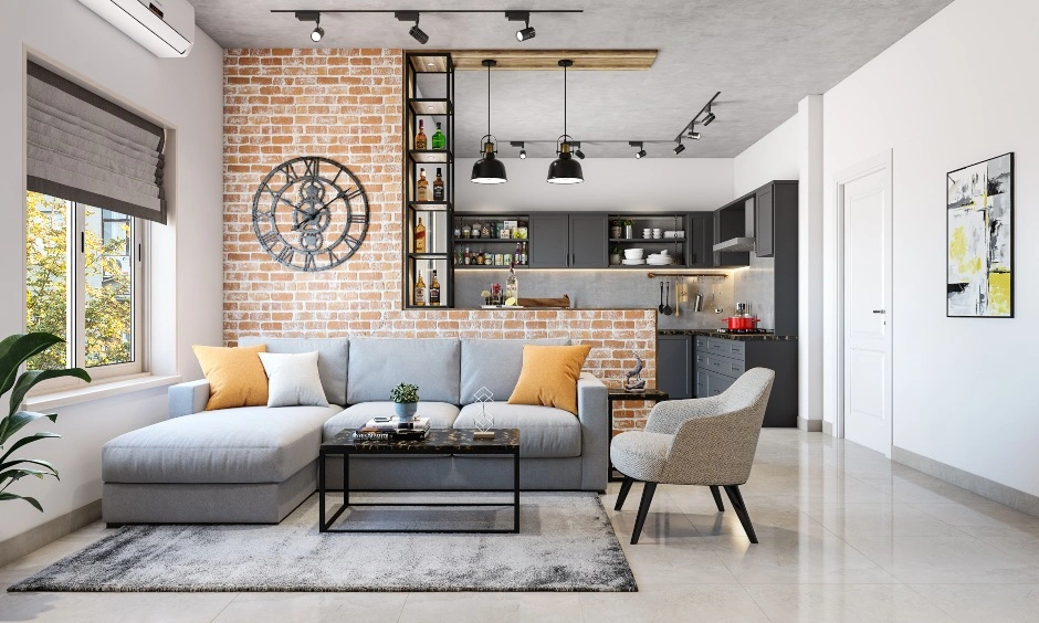 An Industrial Style Living Room With A TV Unit-1