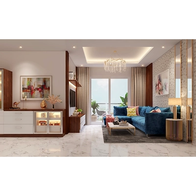 A Luxurious Living Room With A Modular TV Unit And Storage-DC401
