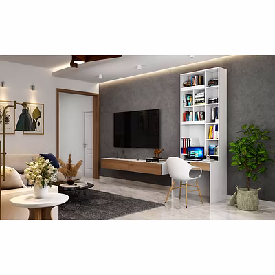 A Grand Living Room With A TV Unit And Attached Study-3