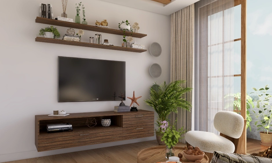 A Neutral Toned Living Room With Wooden Furnishing-3