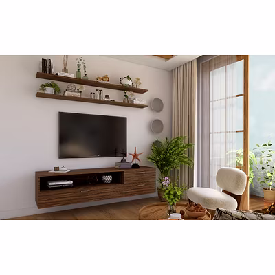 A Neutral Toned Living Room With Wooden Furnishing-3