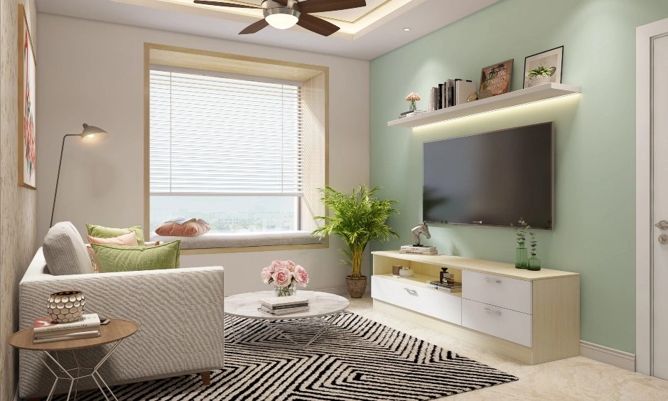 A Living Room With A Modular TV Unit And Window Seating-DC407