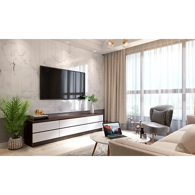 A Neutral Toned Living Room With A Minimalist Style TV Unit-1