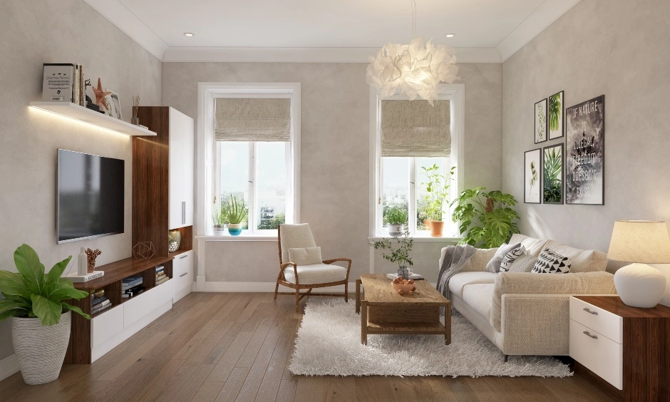 An Elegant Living Room With A Modular TV Unit And Storage Cabinet-2