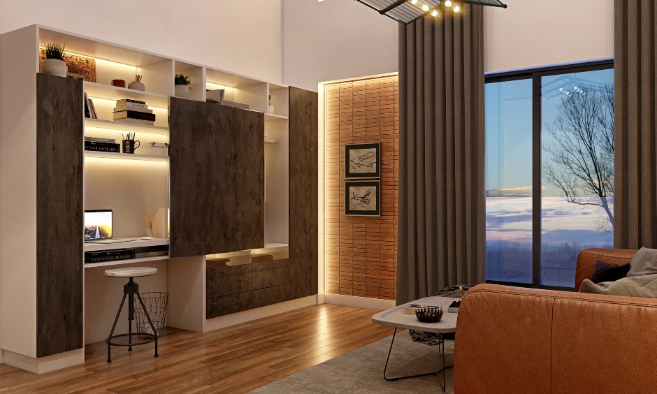 A Living Room Design With A Bar Unit And Brick Wall-1