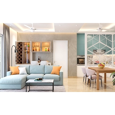 A Lavish Open Living Room Design With A Bar Unit-DC428