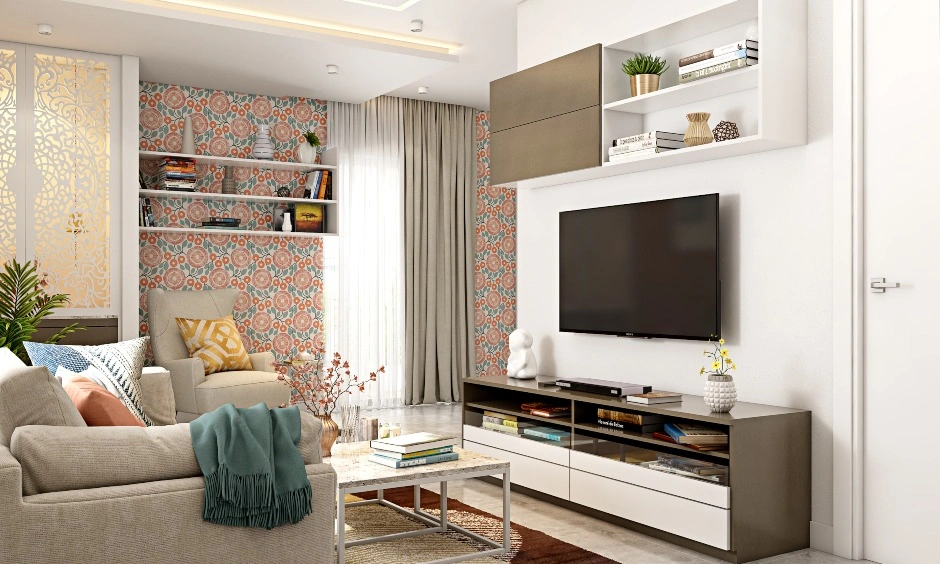 A Cheerful Looking Living Room In Warm Tones-2