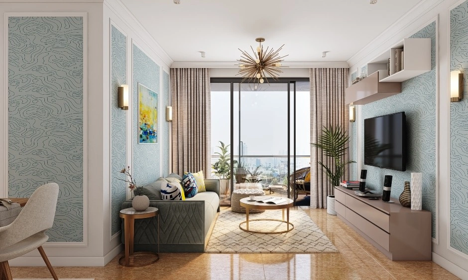 An Elegant Looking Living Room With A TV Unit In High Gloss Laminate-1